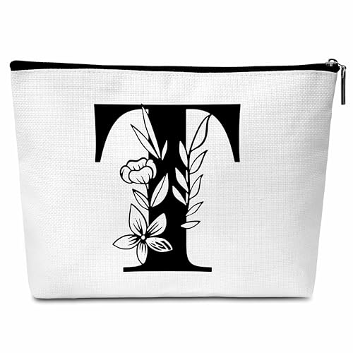 Buildinest Make-up-Tasche mit Blumenmotiv, personalisierbar, mit Initialen, Monogramm, Brautjungfer, Geschenke für Frauen, Freunde, Lehrer, T von Buildinest