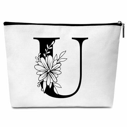 Buildinest Make-up-Tasche mit Blumenmotiv, personalisierbar, mit Initialen, Monogramm, Brautjungfer, Geschenke für Frauen, Freunde, Lehrer, U von Buildinest