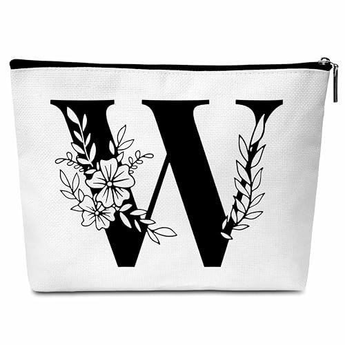 Buildinest Make-up-Tasche mit Blumenmotiv, personalisierbar, mit Initialen, Monogramm, Brautjungfer, Geschenke für Frauen, Freunde, Lehrer, W von Buildinest