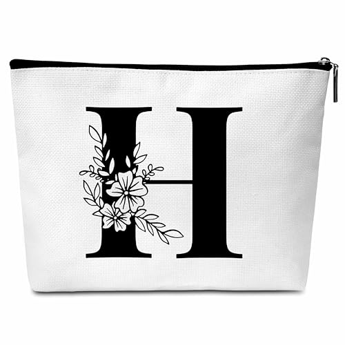 Buildinest Make-up-Tasche mit Blumenmotiv, personalisierbar, mit Initialen, Monogramm, Brautjungfer, Geschenke für Frauen, Freunde, Lehrer, h von Buildinest