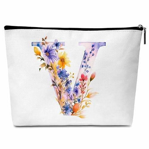 Kosmetiktasche mit Blumenmotiv und Buchstaben, Kulturbeutel, Anfangs-Make-up-Tasche, Geburtstagsgeschenk für Frauen, Mutter, Freunde, Braut, Brautjungfer, 5740 von Buildinest