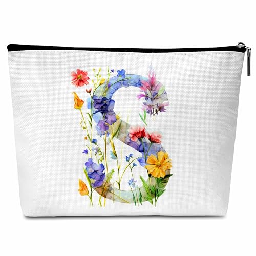 Kosmetiktasche mit Blumenmotiv und Buchstaben, Kulturbeutel, Anfangs-Make-up-Tasche, Geburtstagsgeschenk für Frauen, Mutter, Freunde, Braut, Brautjungfer, S von Buildinest