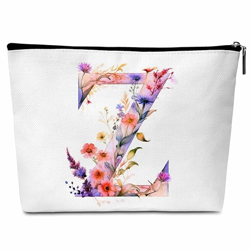 Kosmetiktasche mit Blumenmotiv und Buchstaben, Kulturbeutel, Anfangs-Make-up-Tasche, Geburtstagsgeschenk für Frauen, Mutter, Freunde, Braut, Brautjungfer, Z von Buildinest