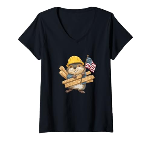 Damen Bauen Sie Biber mit diesem patriotischen Heimwerker-Look T-Shirt mit V-Ausschnitt Damen Bauen Sie Biber mit diesem patriotischen Heimwerker-Look T-Shirt mit V-Ausschnitt von Building Beaver Outfit