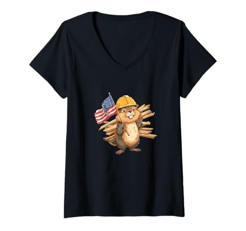 Damen Holzbiber im Heimwerker-Look für patriotische Handwerksliebhaber T-Shirt mit V-Ausschnitt Damen Holzbiber im Heimwerker-Look für patriotische Handwerksliebhaber T-Shirt mit V-Ausschnitt von Building Beaver Outfit