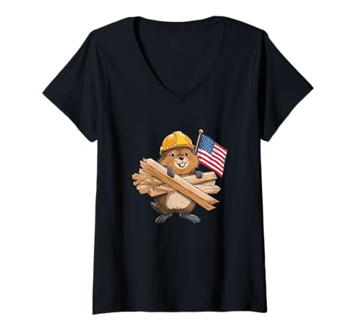 Damen Lustiges Biber-Kostüm für BAU- und USA-Fans T-Shirt mit V-Ausschnitt Damen Lustiges Biber-Kostüm für BAU- und USA-Fans T-Shirt mit V-Ausschnitt von Building Beaver Outfit
