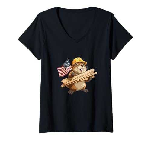 Damen Nager Baukostüm für Bastler und Biberliebhaber T-Shirt mit V-Ausschnitt Damen Nager Baukostüm für Bastler und Biberliebhaber T-Shirt mit V-Ausschnitt von Building Beaver Outfit