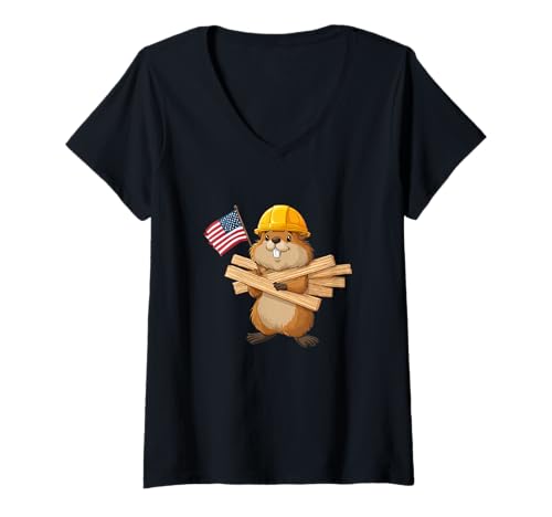 Damen USA Biber für Heimwerker und Baumeister Liebhaber T-Shirt mit V-Ausschnitt von Building Beaver Outfit
