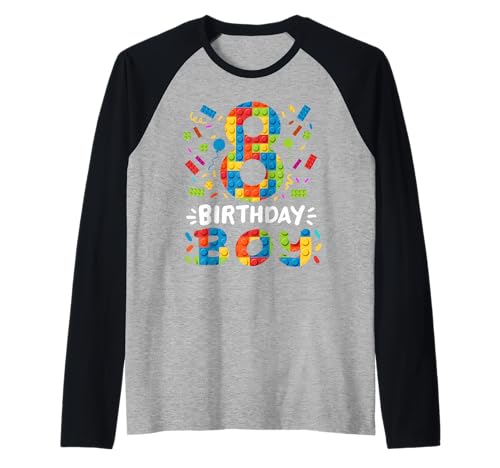 Kinder 8 Jahre alte Bausteine Baumeister 8. Geburtstag Jungen Raglan von Building Blocks Family Birthday Gear