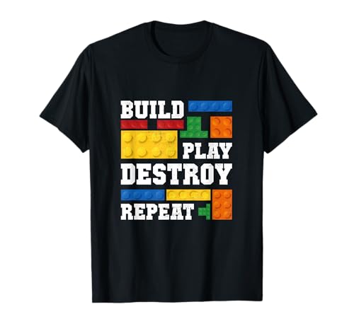 Baue, spiele, zerstöre, wiederholt, Brick Master Builder, Junge, Mädchen T-Shirt Baue, spiele, zerstöre, wiederholt, Brick Master Builder, Junge, Mädchen T-Shirt von Building Blocks Geek Outfit