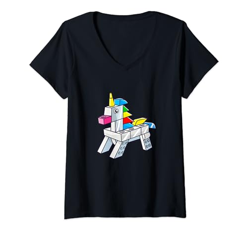 Damen Einhorn Regenbogen Master Builder Bausteine Mädchen Kinder T-Shirt mit V-Ausschnitt von Building Blocks Geek Outfit