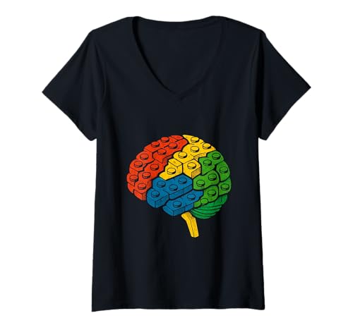 Damen Bausteine Brain Master Builder Blocks T-Shirt mit V-Ausschnitt Damen Bausteine Brain Master Builder Blocks T-Shirt mit V-Ausschnitt von Building Bricks Back To School