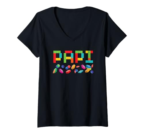 Damen Papi, Baumeister, Bausteine, passende Bausteine, für die Familie T-Shirt mit V-Ausschnitt Damen Papi, Baumeister, Bausteine, passende Bausteine, für die Familie T-Shirt mit V-Ausschnitt von Building Bricks Blocks Master Building