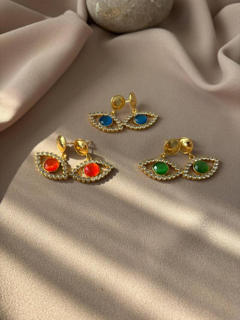 Bunte Katzenauge Stein Ohrringe, Auge Design Zirkonium Ohrringe von BuinJewellery