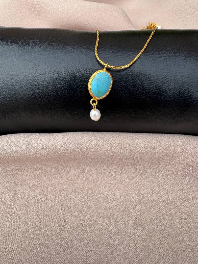 Echter Türkis-Quadrat-Ketten Einzelperlen-Halskette von BuinJewellery