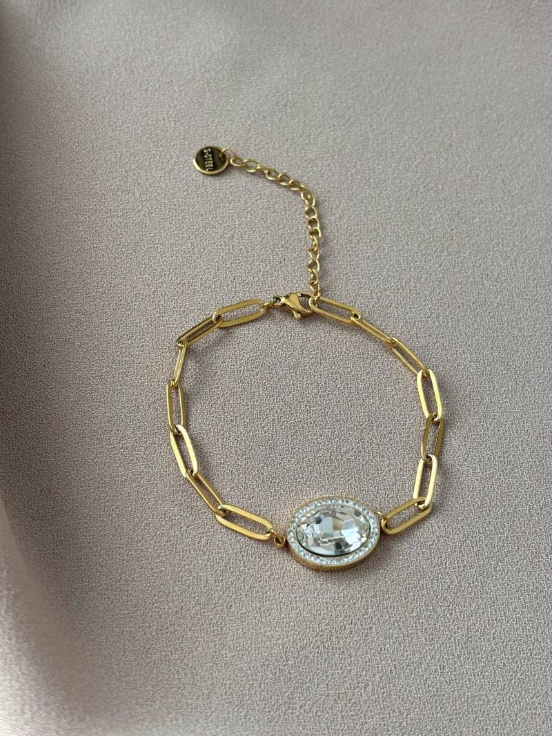 Edelstahl Paperclip Kettenarmband Zirkonstein, Vergoldet von BuinJewellery