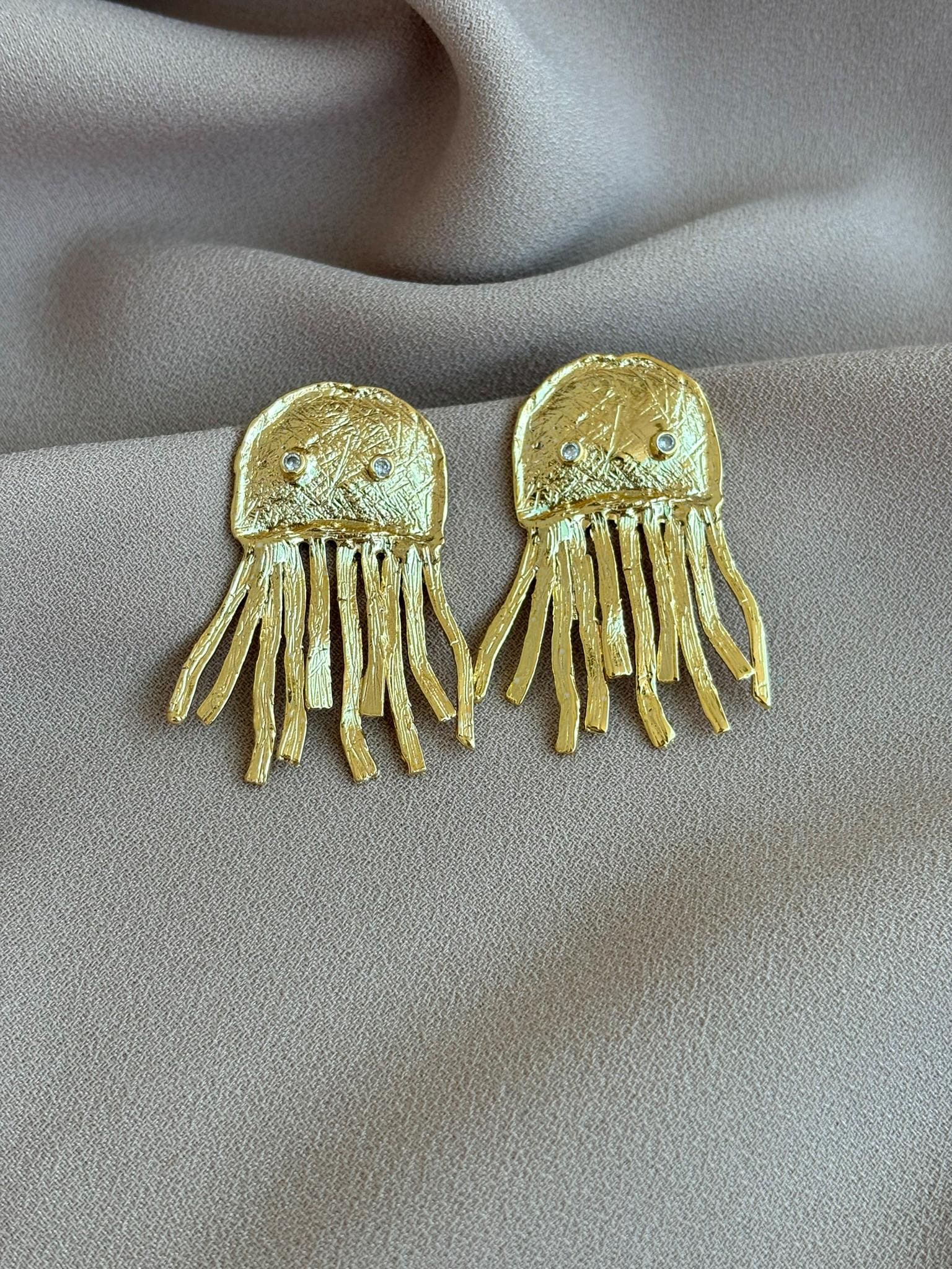 Handgemachte Bronze Oktopus Ohrringe Zirkon Stein, Moderne Ohrhänger von BuinJewellery