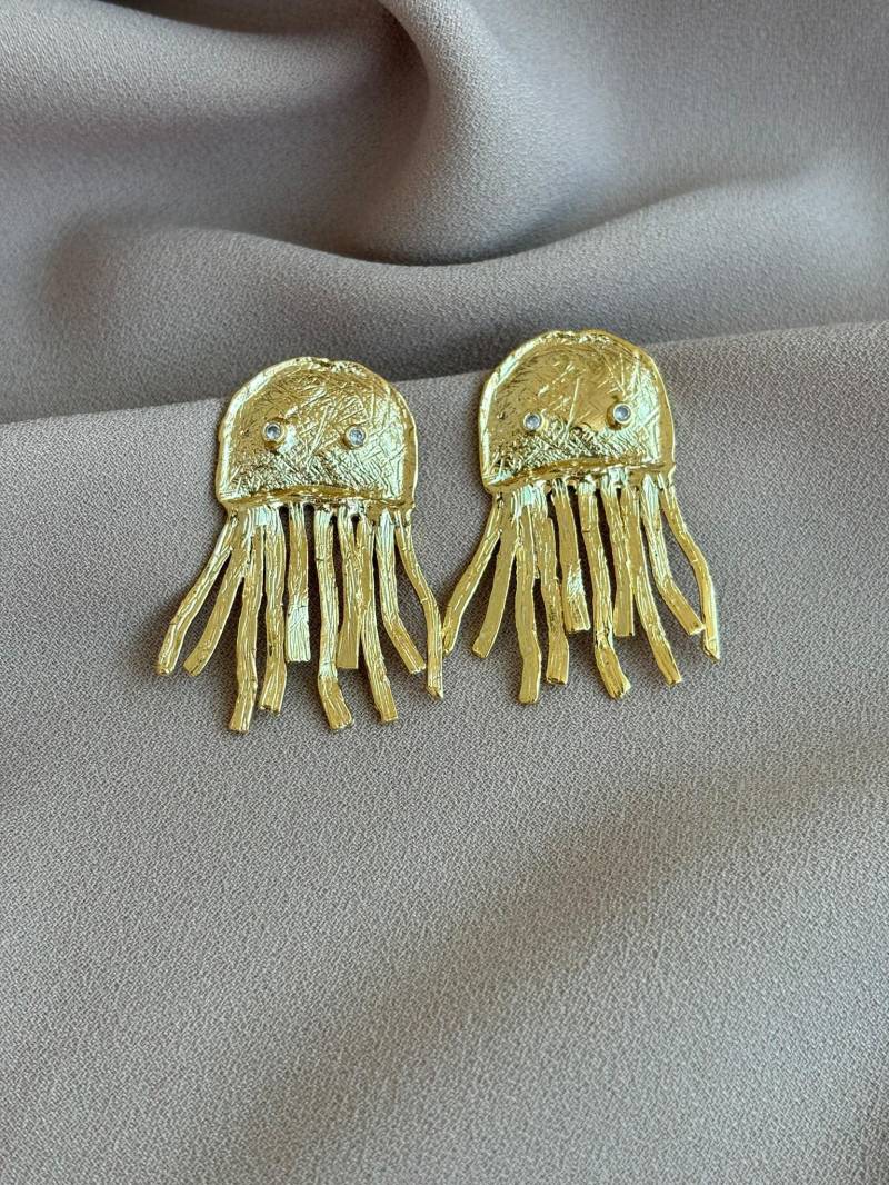 Handgemachte Bronze Oktopus Ohrringe Zirkon Stein, Moderne Ohrhänger von BuinJewellery