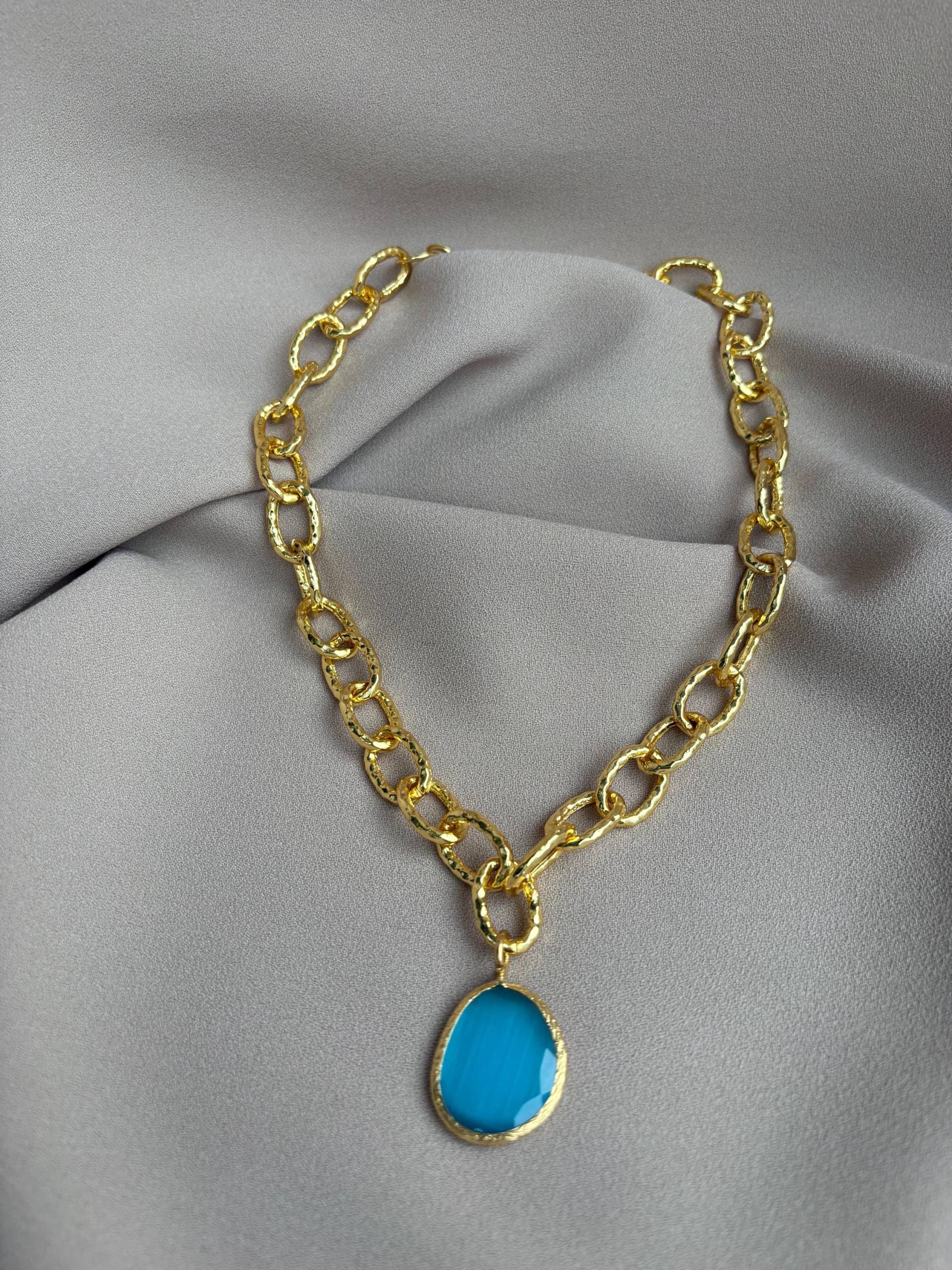 Katzenauge Stein Dicke Kettenhalskette, Natursteinkettenkombinationshalskette, Natursteinhalskette von BuinJewellery