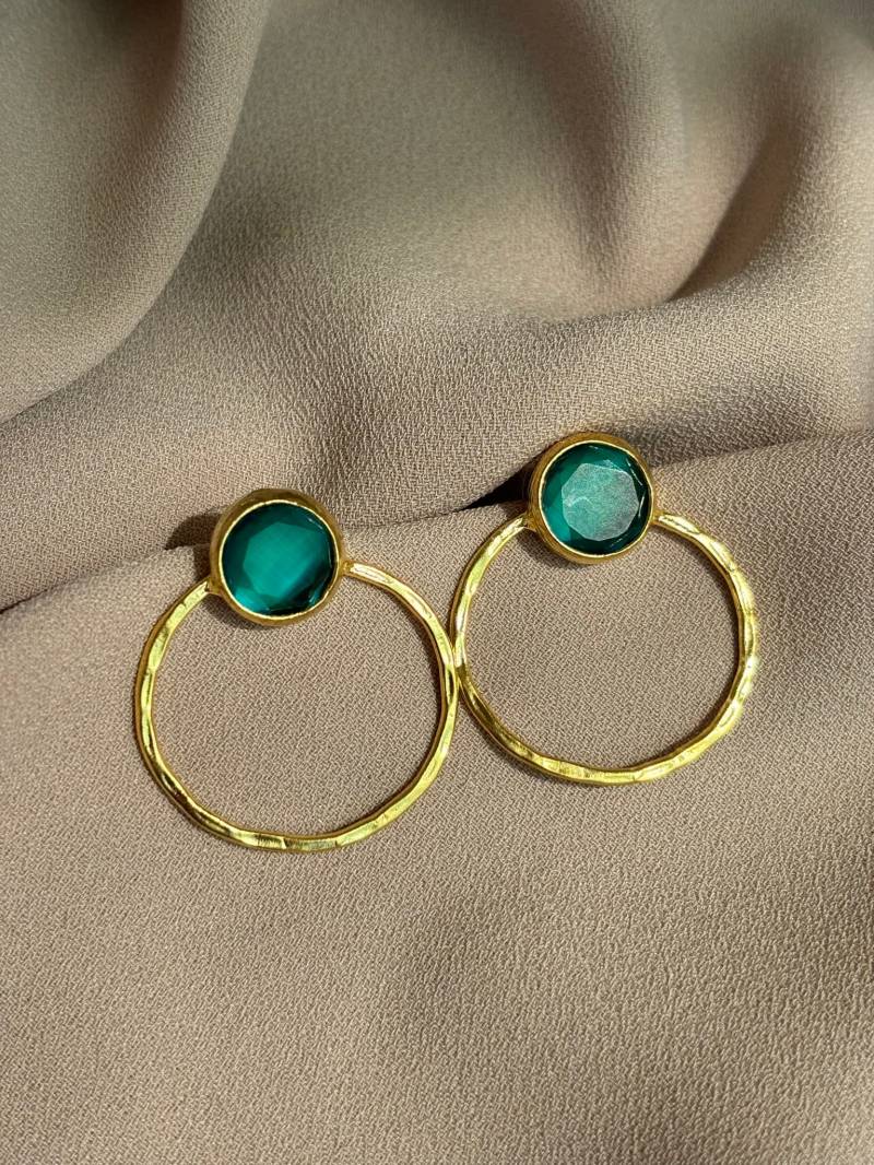 Katzenaugen Stein Creolen, Runde Naturstein Ohrringe, Bronze Gold Täglicher Schmuck von BuinJewellery