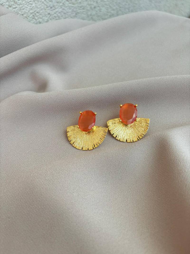 Katzenaugen Stein Ohrringe 22K Vergoldete Bronze, Hypoallergen von BuinJewellery