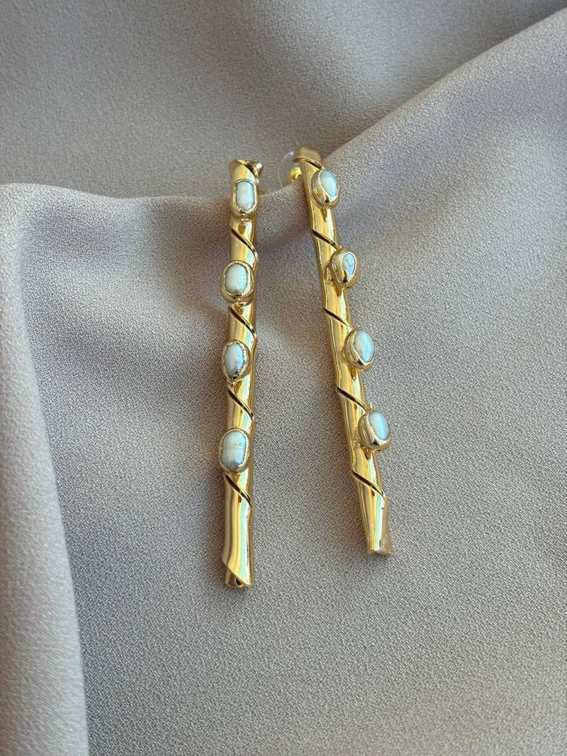 Lange Twisted Gerste Perle Ohrringe, Dicke Lange Echte Ohrringe von BuinJewellery