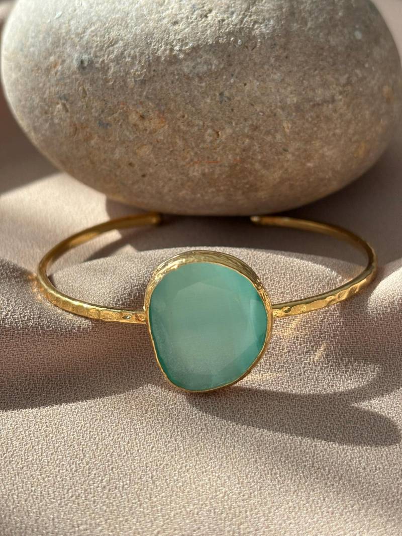 Naturstein-Armbänder, Katzenauge-stein-Armband, Manschettenarmband, Verstellbares Goldarmband von BuinJewellery