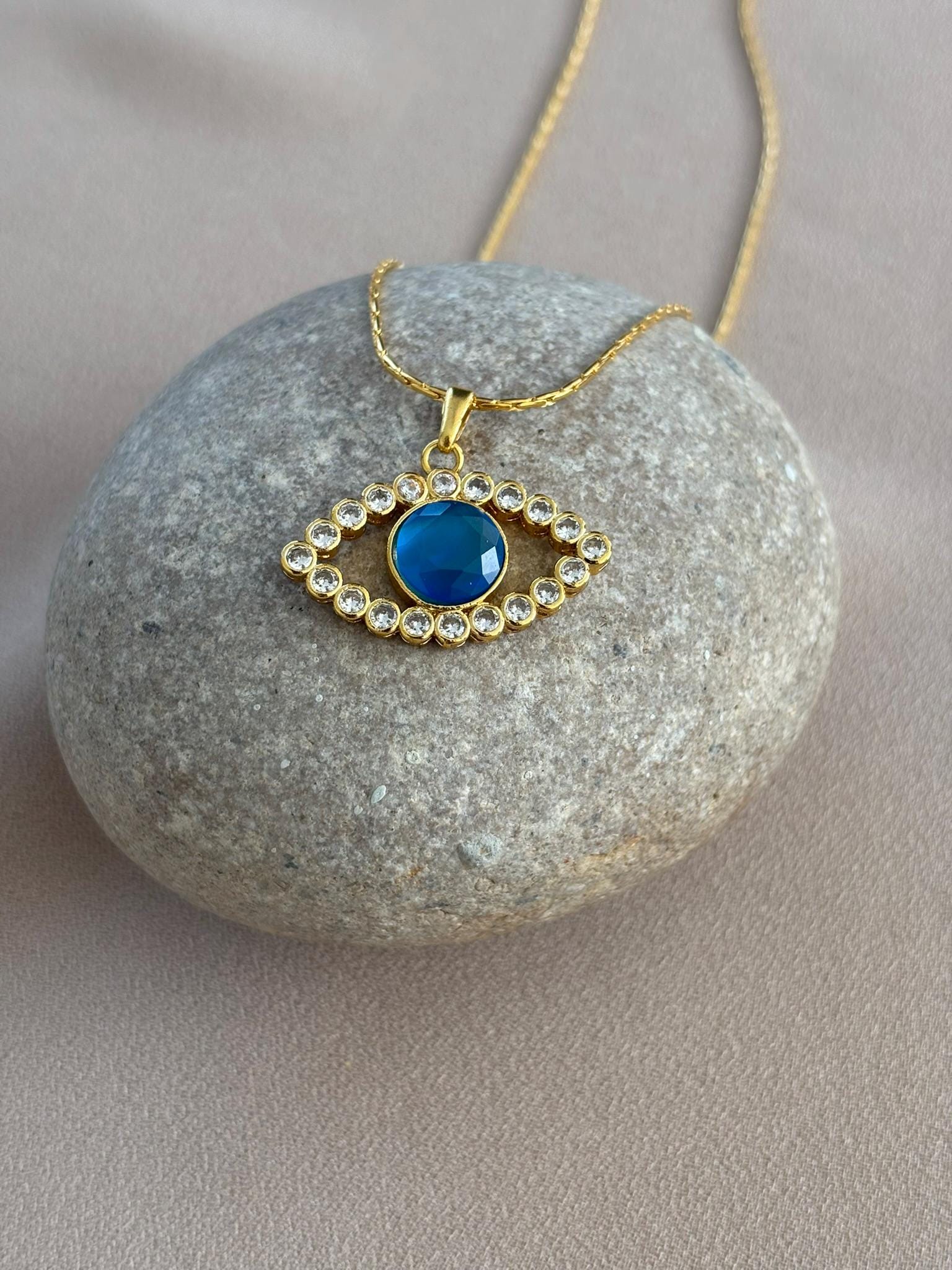 Naturstein-Goldkette Blau Katzenaugen-stein Zirkonium-Kombinations-Halskette von BuinJewellery