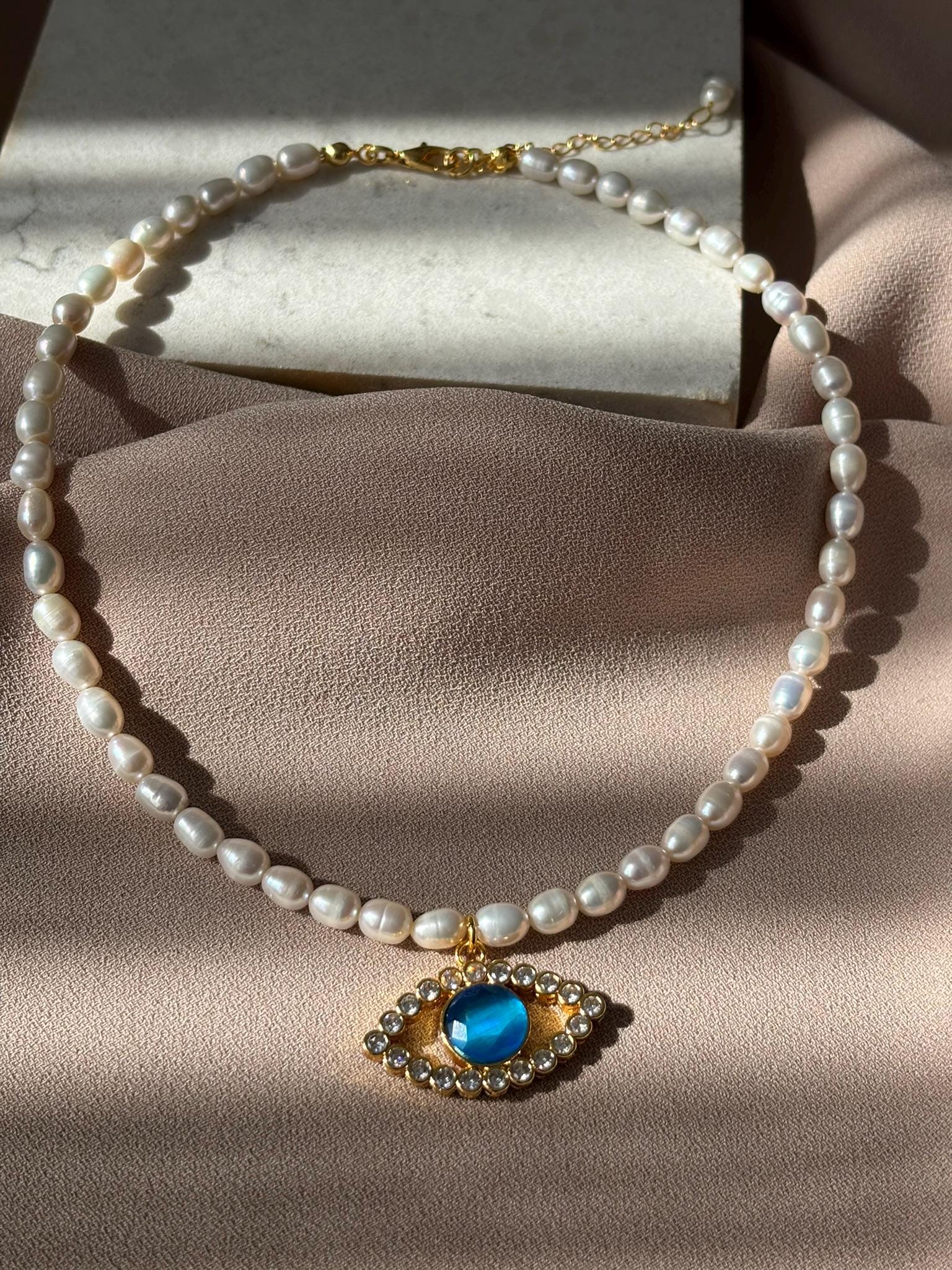 Naturstein Perle Kombination Blau Katzenauge Stein Zirkon Halskette von BuinJewellery