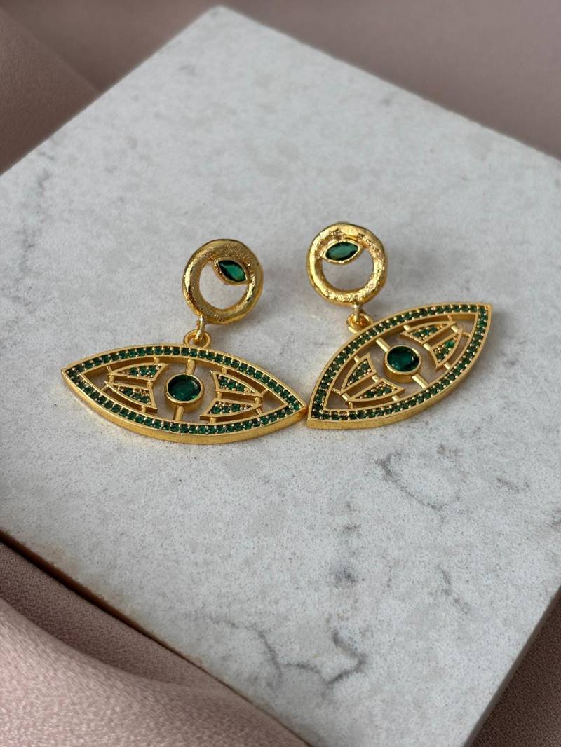 Vergoldete Bronzeaugen-Ohrringe Grüne Zirkonstein-Ohrringe von BuinJewellery