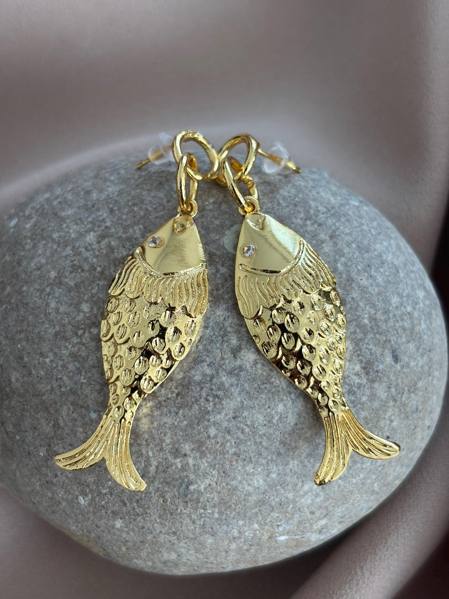 Zirkon Stein Fisch Ohrringe, Handgefertigte Bronze Moderne Ohrringe von BuinJewellery