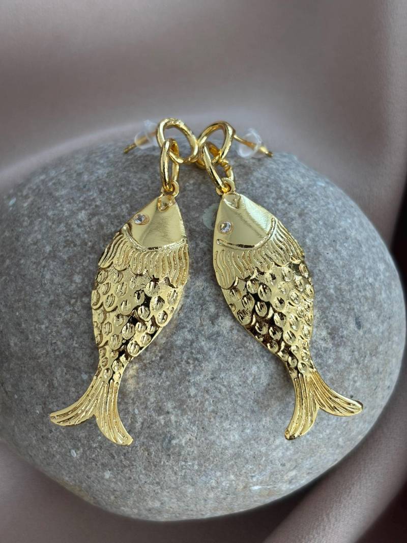 Zirkon Stein Fisch Ohrringe, Handgefertigte Bronze Moderne Ohrringe von BuinJewellery
