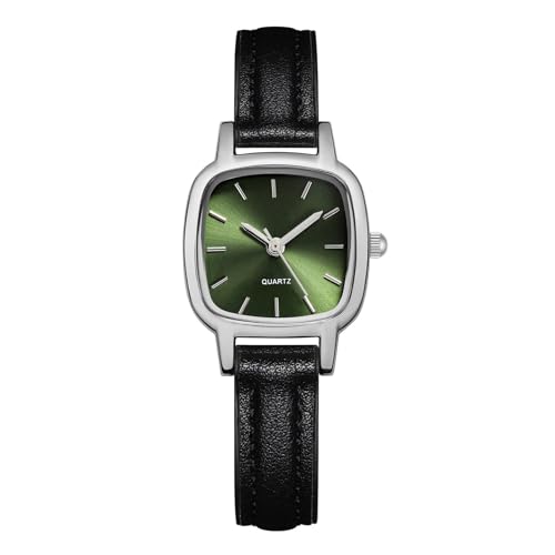 Buithafu Analoge Quarzuhr für Damen, Zifferblatt, Lederarmband, Armbanduhr für Damen, Silber + Grün + Schwarz, as shown 2 von Buithafu