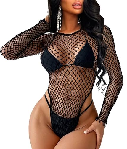 Buitifo Damen Body Einteiler Babydoll Netz-Top Shirts Dessous Bodys Rave-Outfits(Schwarz 2,M) von Buitifo