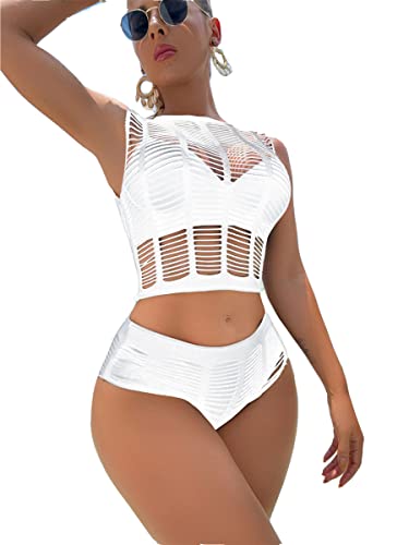 Buitifo Damen Dessous-Sets Sexy Lingerie Fischnetz Sexy Bodys Nachtwäsche (White TST,M) von Buitifo