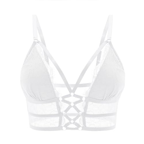 Buitifo Damen Cami BH Criss Cross Wimpern Crop Top BH Sexy Weste Bralette Buster Dessous(Weiß,L) von Buitifo