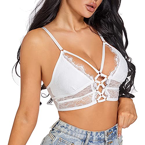 Buitifo Damen Cami BH Criss Cross Wimpern Crop Top BH Sexy Weste Bralette Buster Dessous(Weiß,L) von Buitifo