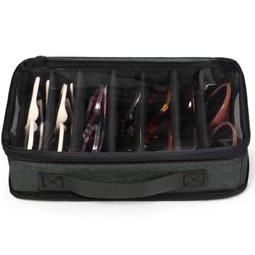 Bukere Sonnenbrillen-Organizer für mehrere Paare, 7–12 Fächer, verstellbare Brillenbox, für Damen und Herren, Reisebrillen-Aufbewahrung, Dunkelgrau, Small, Classic von Bukere