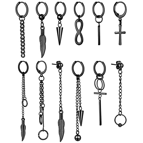 Bulckrew 12 Paar Herren Creolen Ohrringe Set Edelstahl Ohrstecker mit Nieten Ketten Unendlichkeit Symbol Feder Kreuz Anhänger Bulckrew 12 Paar Herren Creolen Ohrringe Set Edelstahl Ohrstecker mit Nieten Ketten Unendlichkeit Symbol Feder Kreuz Anhänger von Bulckrew