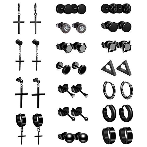 Bulckrew 18 Paar Ohrringe Set Edelstahl Gothic Dreieck Ohrringe Creolen Kugel Ohrstecker Kreuz Ohrhänger Runde Ohr Piercings für Damen Herren von Bulckrew