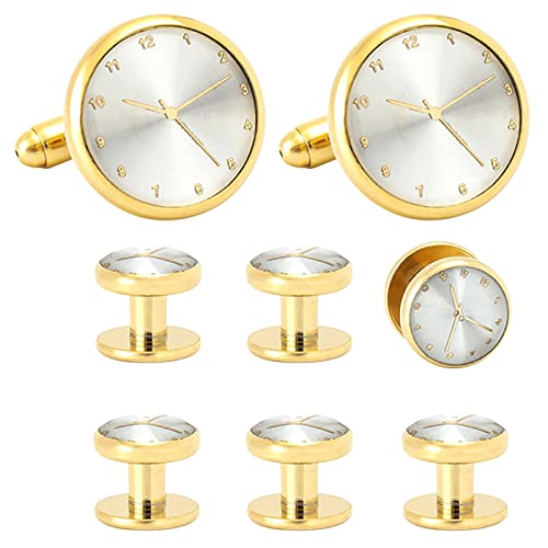 Bulckrew 4 Paar Herren Manschettenknöpfe Rund Uhr Design Klassische Hemdknöpfe Cufflinks, Gold von Bulckrew