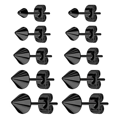 Bulckrew 5 Paare Damen Herren Ohrstecker Edelstahl Spitze Ohrringe Punk Stil 3/4/5/6/8mm Schwarz Ohrschmuck von Bulckrew