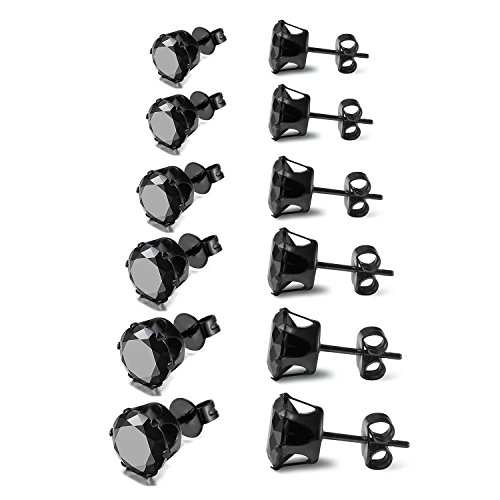 Bulckrew 6 Paar Ohrstecker Set Edelstahl Zirkonia Ohrringe Stecker Ohr Piercings für Damen Herren von Bulckrew