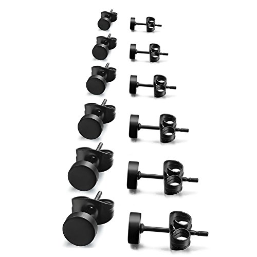 Bulckrew 6 Paar Runde Ohrstecker Set Edelstahl Ohrringe Schwarz für Herren Damen von Bulckrew