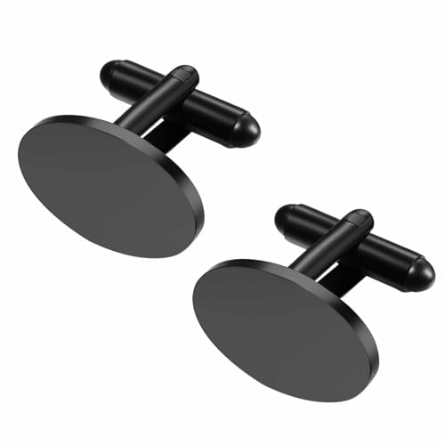 Bulckrew Herren Mannschenttenknöpfe Personalisiert Oval Schwarz aus Edelstahl - Kalssisch Männer Cufflinks für Hemd, Geeignet für Arbeit & Alltag Geschenk für Mann Familien Hochzeit Party von Bulckrew