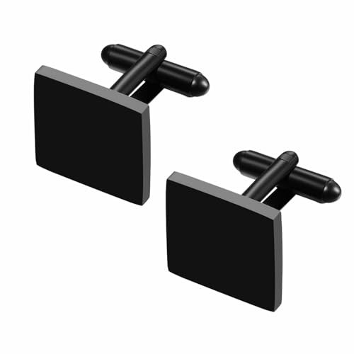 Bulckrew Herren Manschettenknöpfe Personalisiert Quadrat Schwarz aus Edelstahl - Kalssisch Männer Cufflinks für Hemd, Geeignet für Arbeit & Alltag Geschenk für Mann Familien Hochzeit Party von Bulckrew