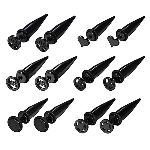 Bulckrew Ohrringe Spitze Ohrstecker Punk: 6 Paare Rock Ohr Stecker aus Edelstahl Nieten Herz Kreis Viking Gothic Herren Damen Schwarz LOVE Studs Piercing Ohrhänger mit Spikes Geschenk von Bulckrew