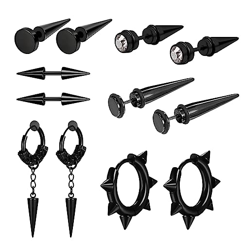Bulckrew Ohrringe Spitze Ohrstecker Punk: 6 Paare Rock Ohr Stecker aus Edelstahl Nieten Viking Gothic Stil Schwarz Studs Piercing Ohrhänger mit Spikes Geschenk für Herren Damen von Bulckrew
