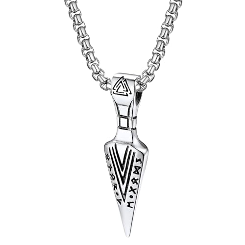 Bulckrew Wikinger Halskette mit Speerspitze Anhänger: Herren Viking Stil Venezianische Kette aus Edelstahl mit Pfeilspitze Speer Pfeil Nordisch Amulett Schmuck Geschenk für Männer von Bulckrew