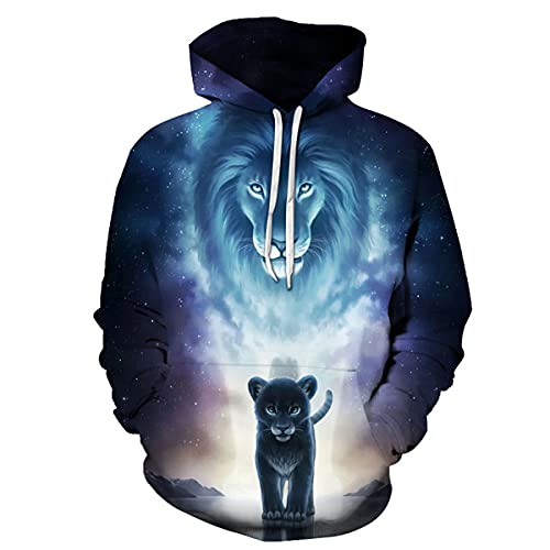 Bulex Herren Coole Löwe Grafik Realistisch 3D-Druck Kapuzenpullover Pullover mit Fronttasche von Bulex